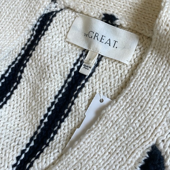 NWT The Great. The Sea Stripe Boxy Cardigan in Cream with Black Stripes. Size 1. - Picture 5 of 7